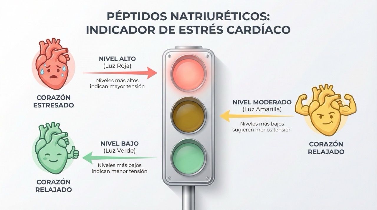 Diagrama explicativo de los péptidos natriuréticos como semáforo